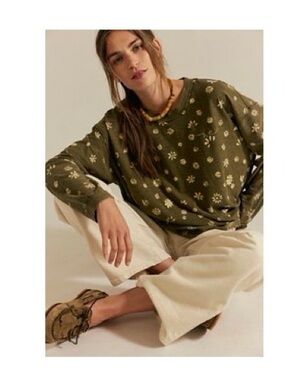 We The Free Olive Green Floral Long Sleeve Shirt